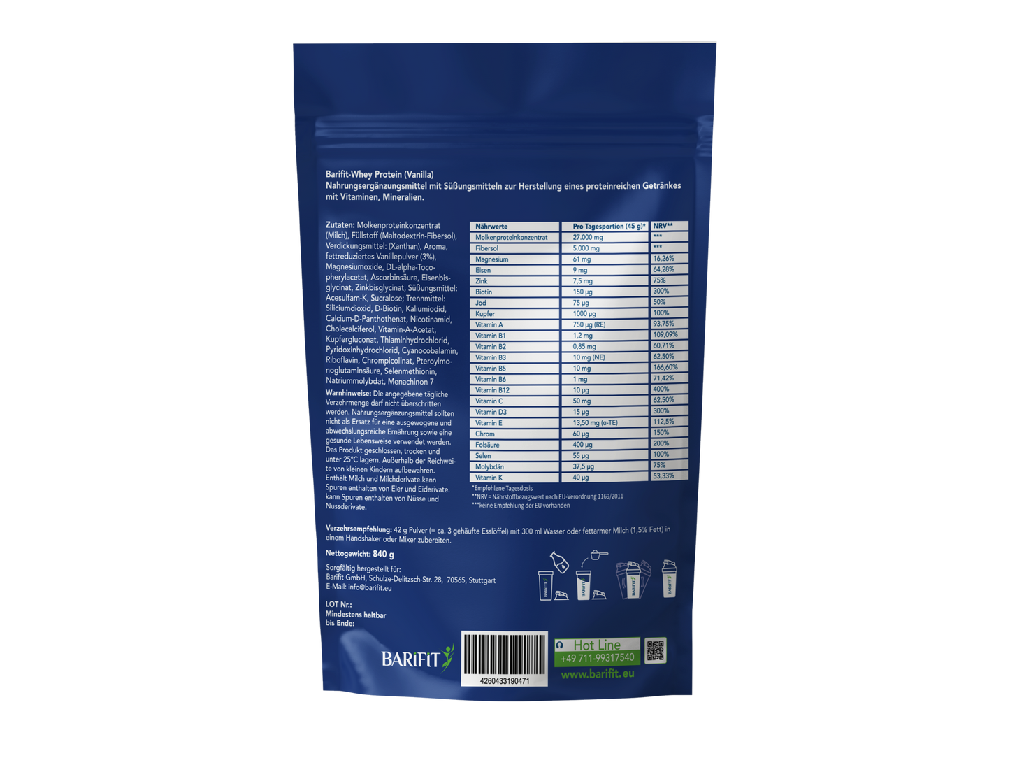 Barifit Vanilla Flavored Protein Shake 20 Portions - Barifit